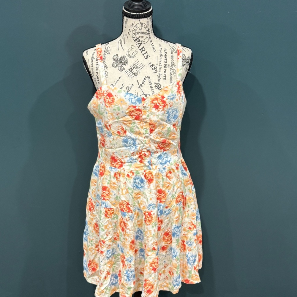 Derek Heart Floral Tiered Mini Dress - Boho Summer Sun Dress - Size L - Picture 2 of 6